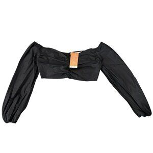 Zara Lightweight Ruched Cropped Top Puff Long Sleeve Fitted Stretch Women's M